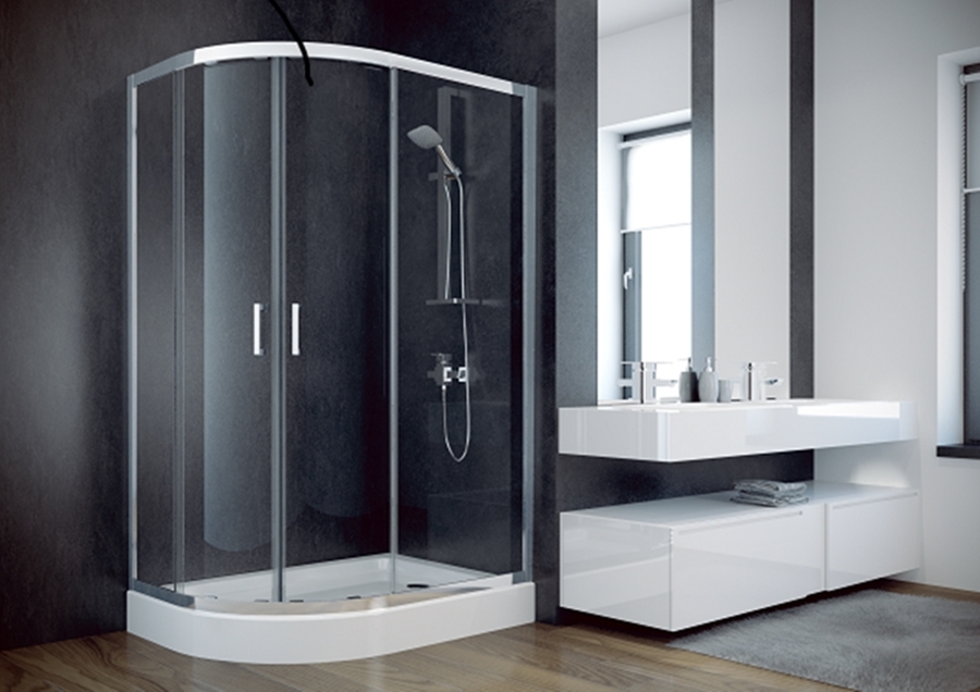 

Кабина асимметричная MODERN 100x80x185 универсальна: стекло mrozone, профиль хромированный