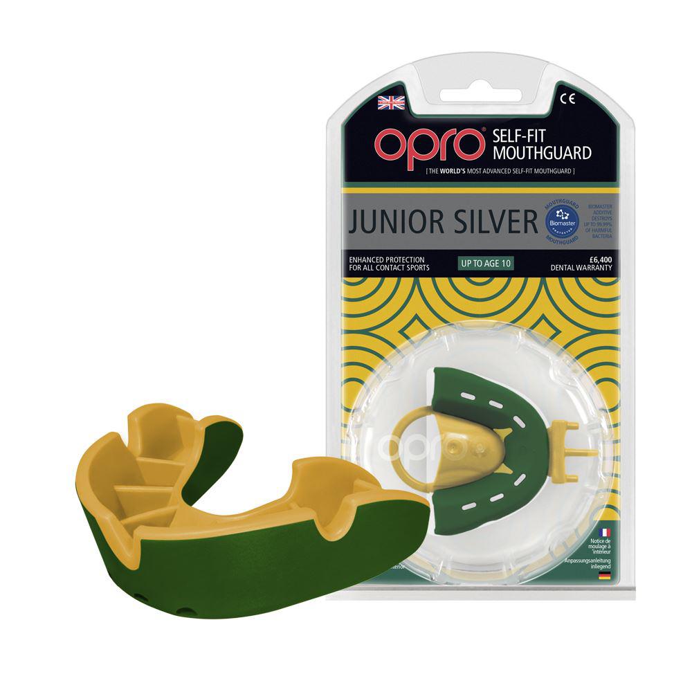 

Капа детская OPRO Junior Silver Green/Gold