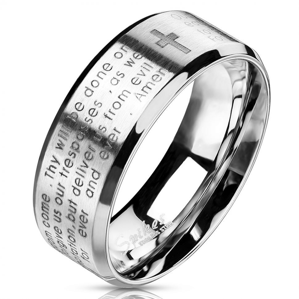 

Кольцо из стали Spikes R-M2769 с молитвой "Отче наш" на английском языке (Размер 6 (наш 16,5), ширина 6 мм)