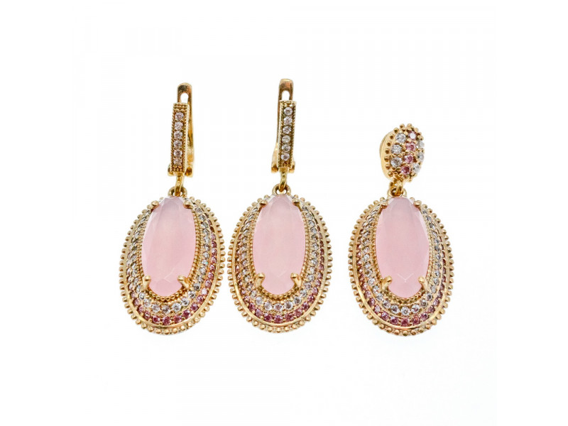 

Серебряный набор с нежно-розовым камнем Алпанит Sky Jewelry 000762