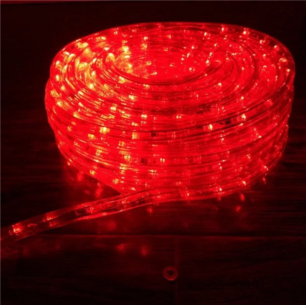 

Светодиодная LED уличная новогодняя гирлянда XMAS ROPE JiaMei прозрачный шланг 10 м Красная