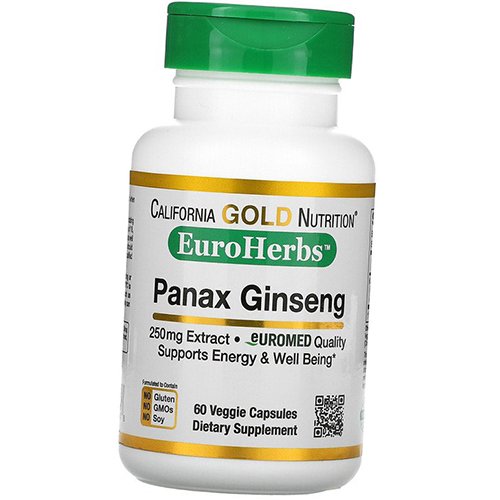 

Экстракт корня женьшеня, EuroHerbs Panax Ginseng Extract, California Gold Nutrition 60вегкапс (71427008)