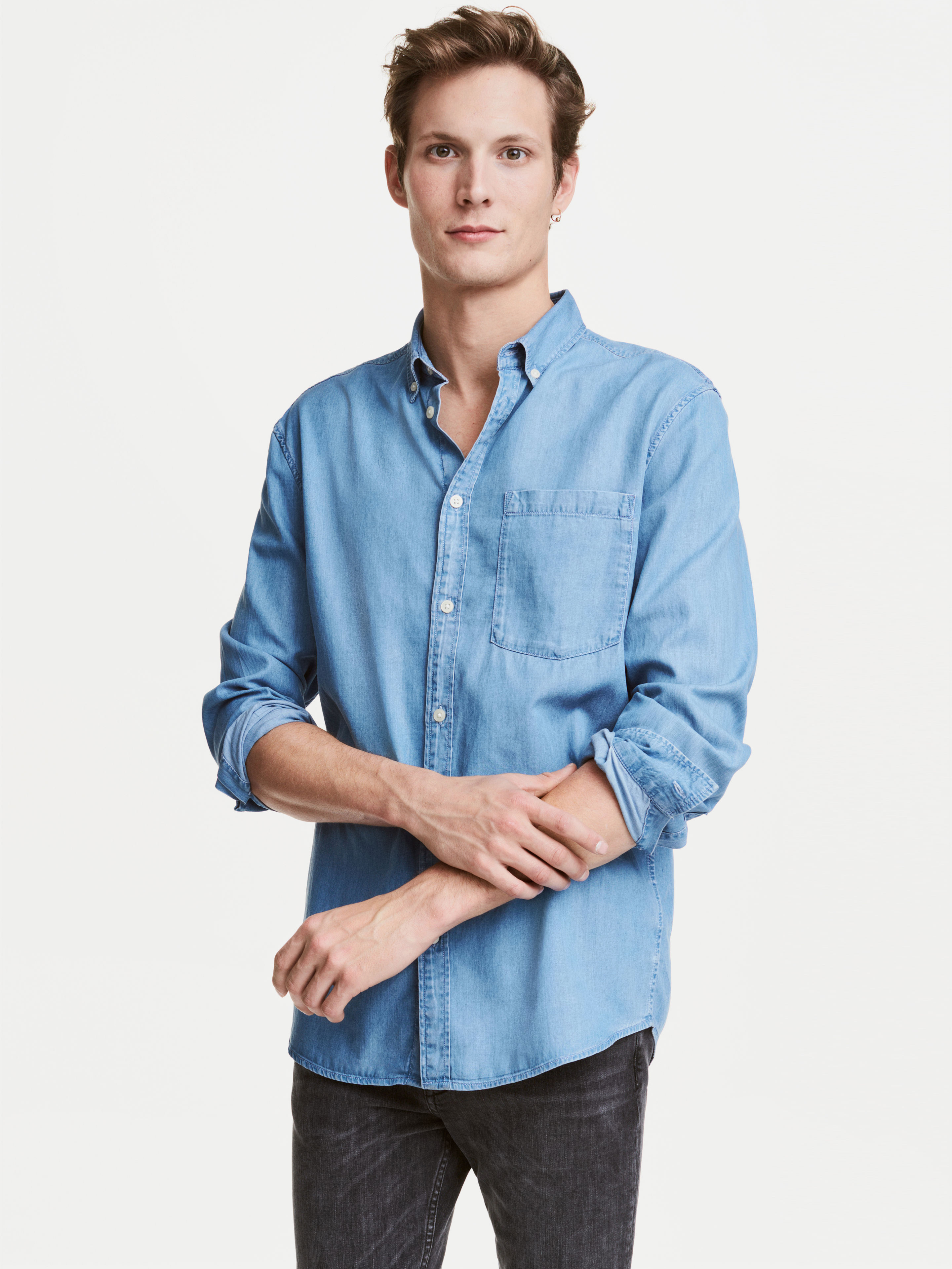 

Джинсовая рубашка H&M XAZ077420WGPE  Синяя, Джинсовая рубашка H&M XAZ077420WGPE L Синяя