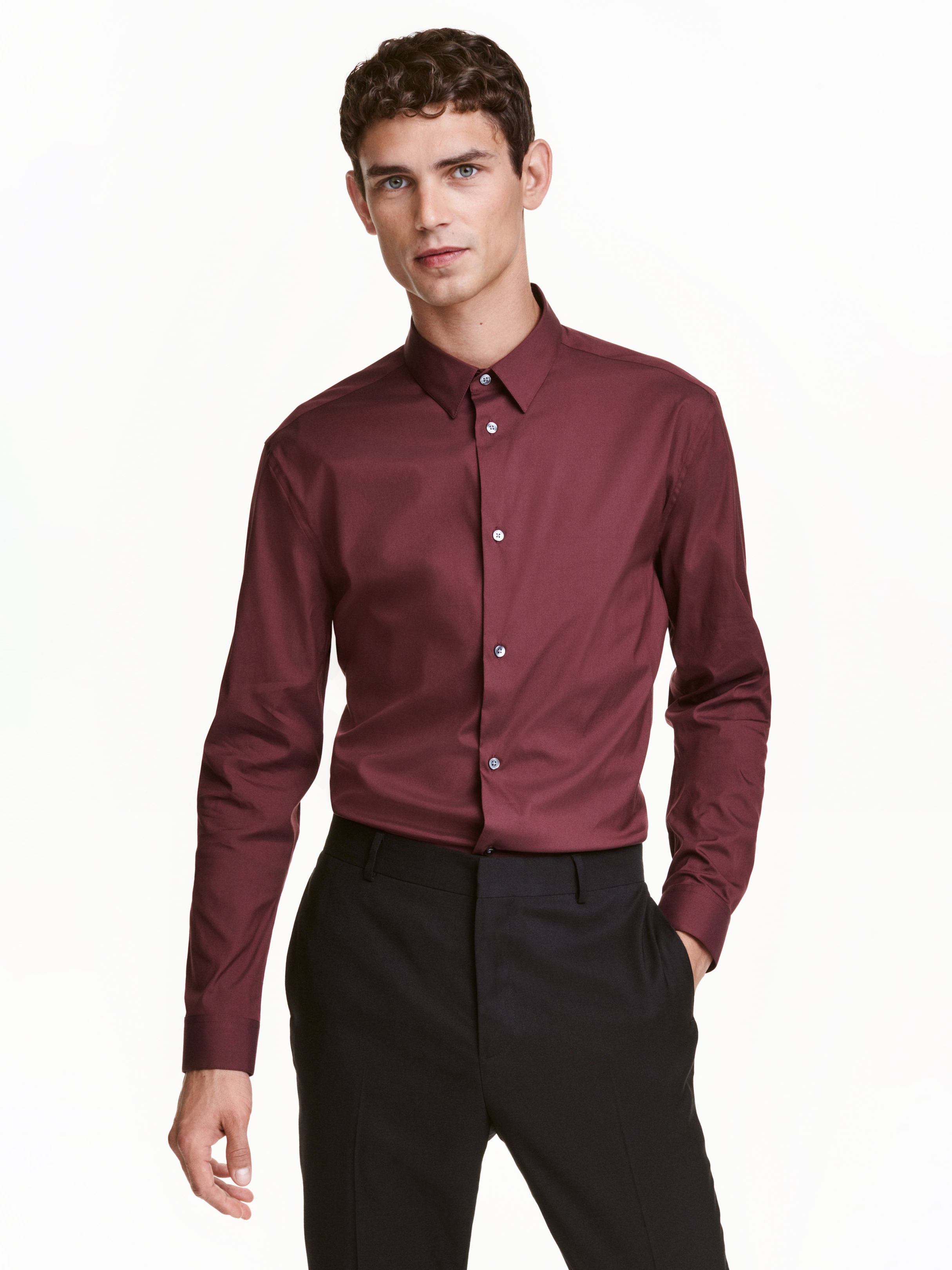 

Рубашка H&M XAZ108576BNGP  Темно-бордовая, Рубашка H&M XAZ108576BNGP XS Темно-бордовая