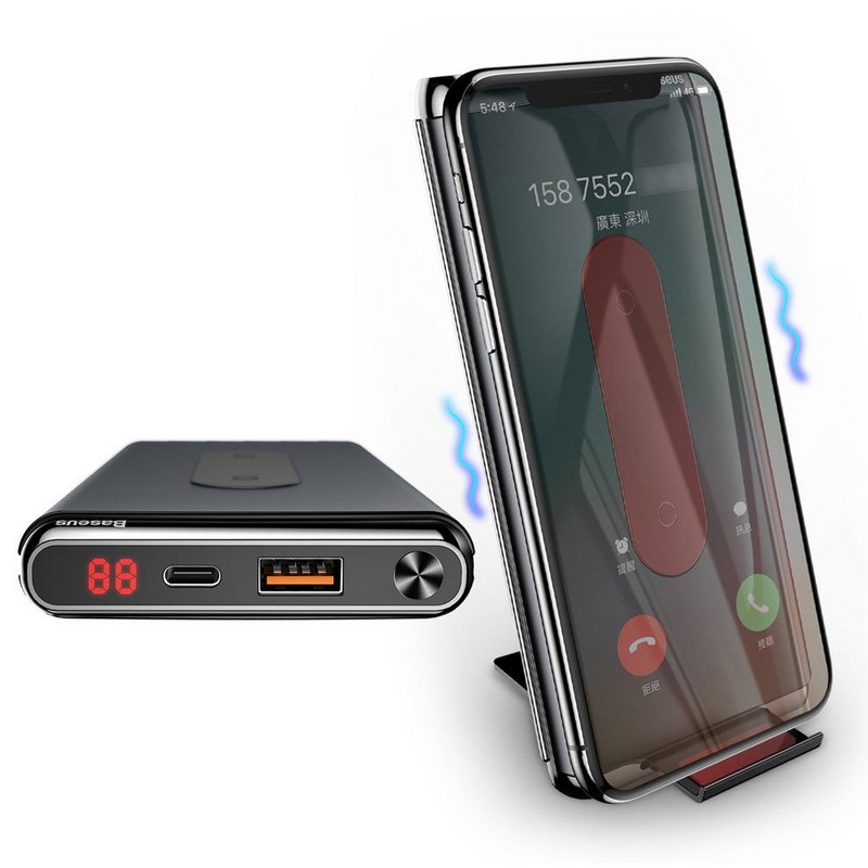 

УМБ PowerBank 10000 mAh плюс беспроводное зарядное устроство QC3.0 Baseus Dual Coil Black (WXHSD-D01)