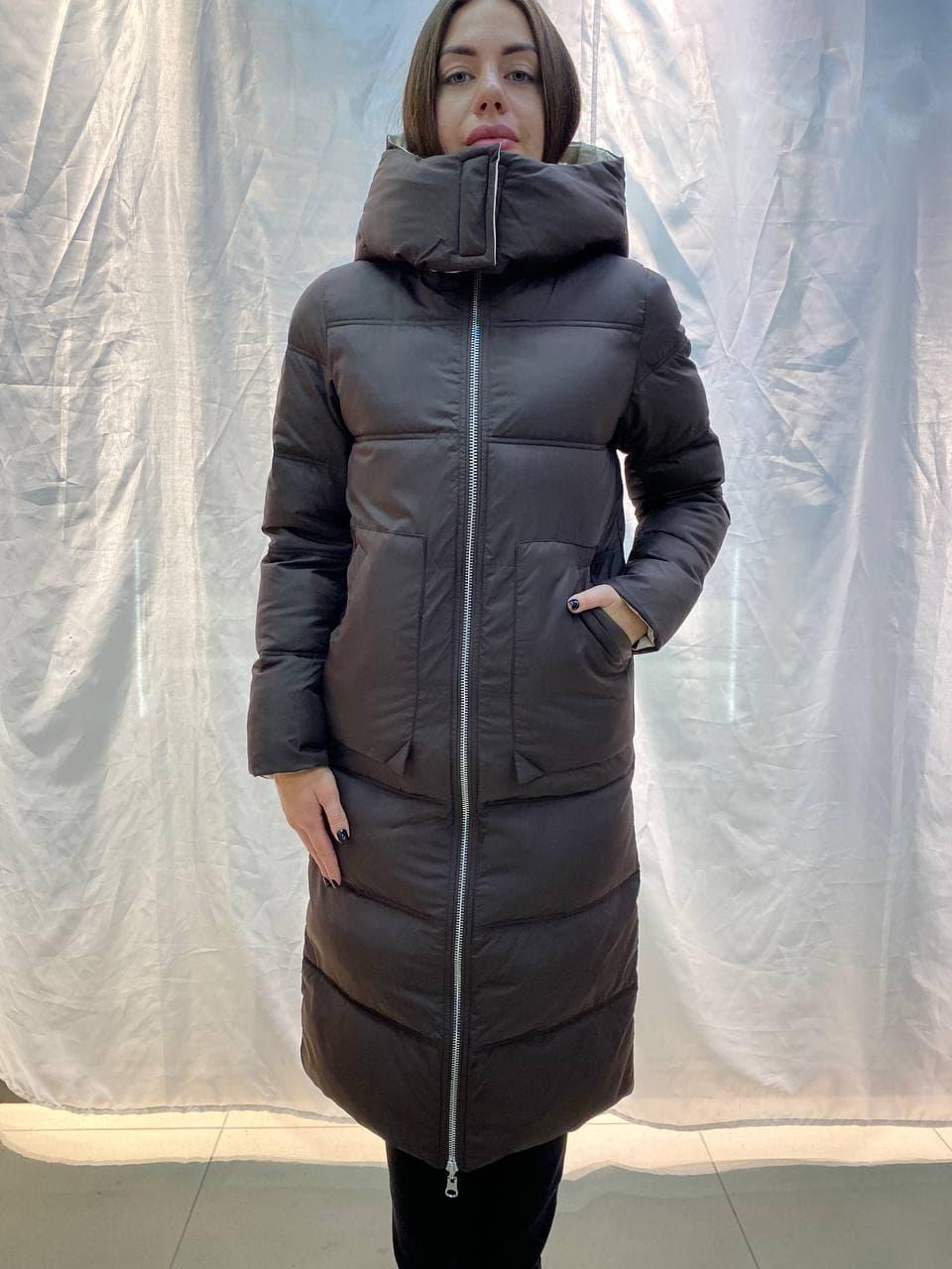 

Элегантный двухсторонний зимний женский пуховик Snow owl 21A669 Коричневый (бежевый внутри) L