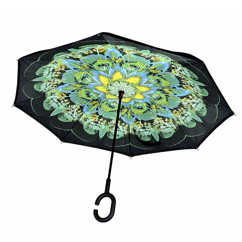 

Зонт наоборот Up-Brella Зелёный Павлин с рисунком непромокаемый