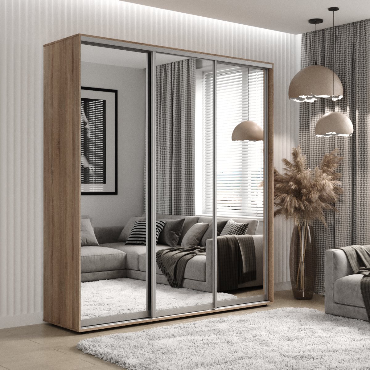 

Шкаф-купе СИЧ 12/24-3Ф/1П 210x60x240 см. Зеркало трехдверный Дуб сонома трюфель