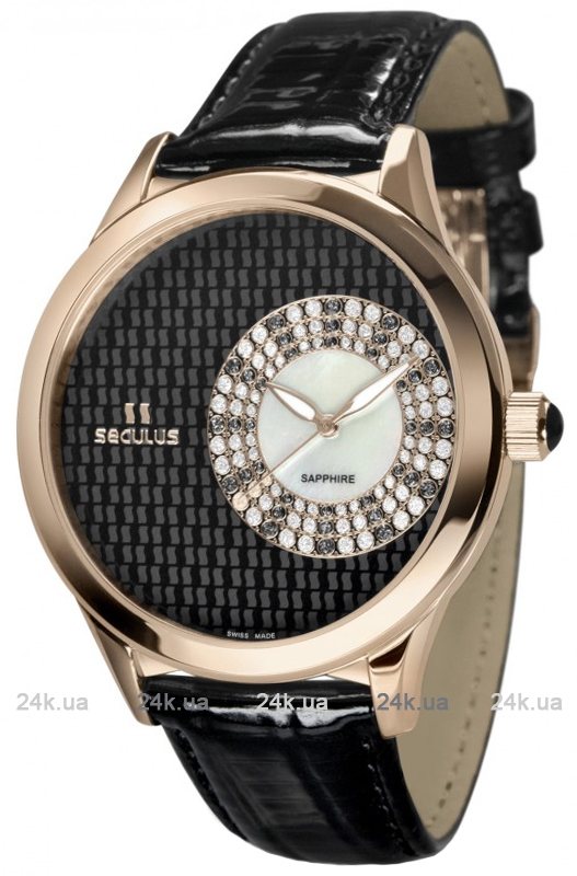 

Женские часы Seculus 1672.2.1063 black-mop, pvd-r crown onyx, black leather