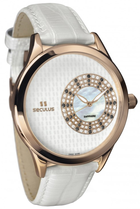 

Женские часы Seculus 1672.2.1063 white mop, pvd-r crown onyx, white leather