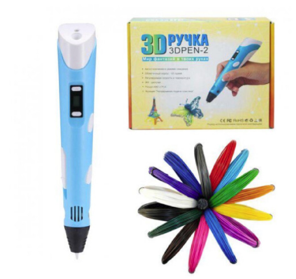 

3D Ручка для Рисования 3D Pen-2 LCD Дисплей с Подставкой и Пластиком Голубая