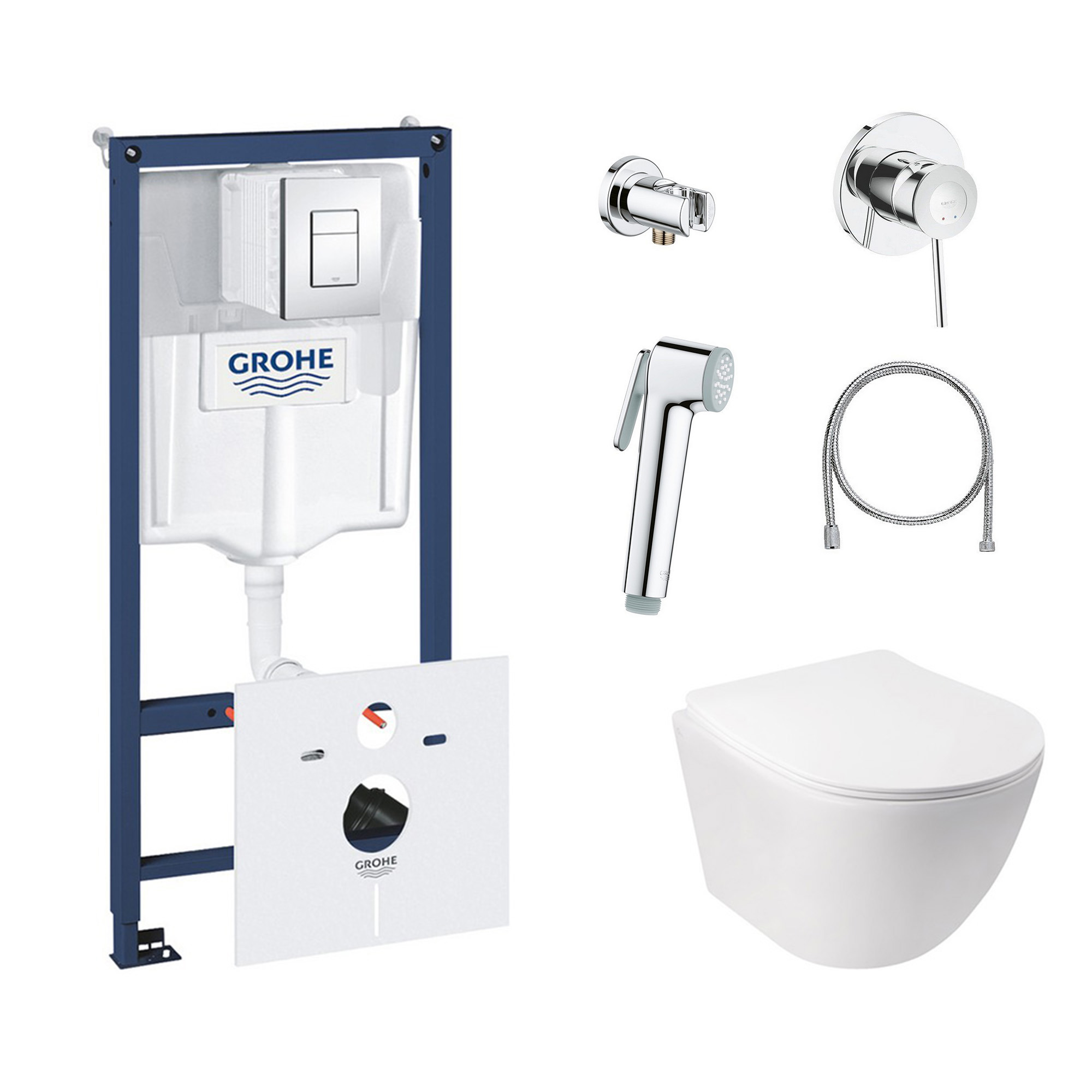 

Комплект инсталляция Grohe Rapid SL 38827000 + унитаз с сиденьем Qtap Jay QT07335176W + набор для гигиенического душа со смесителем Grohe BauClassic 111048