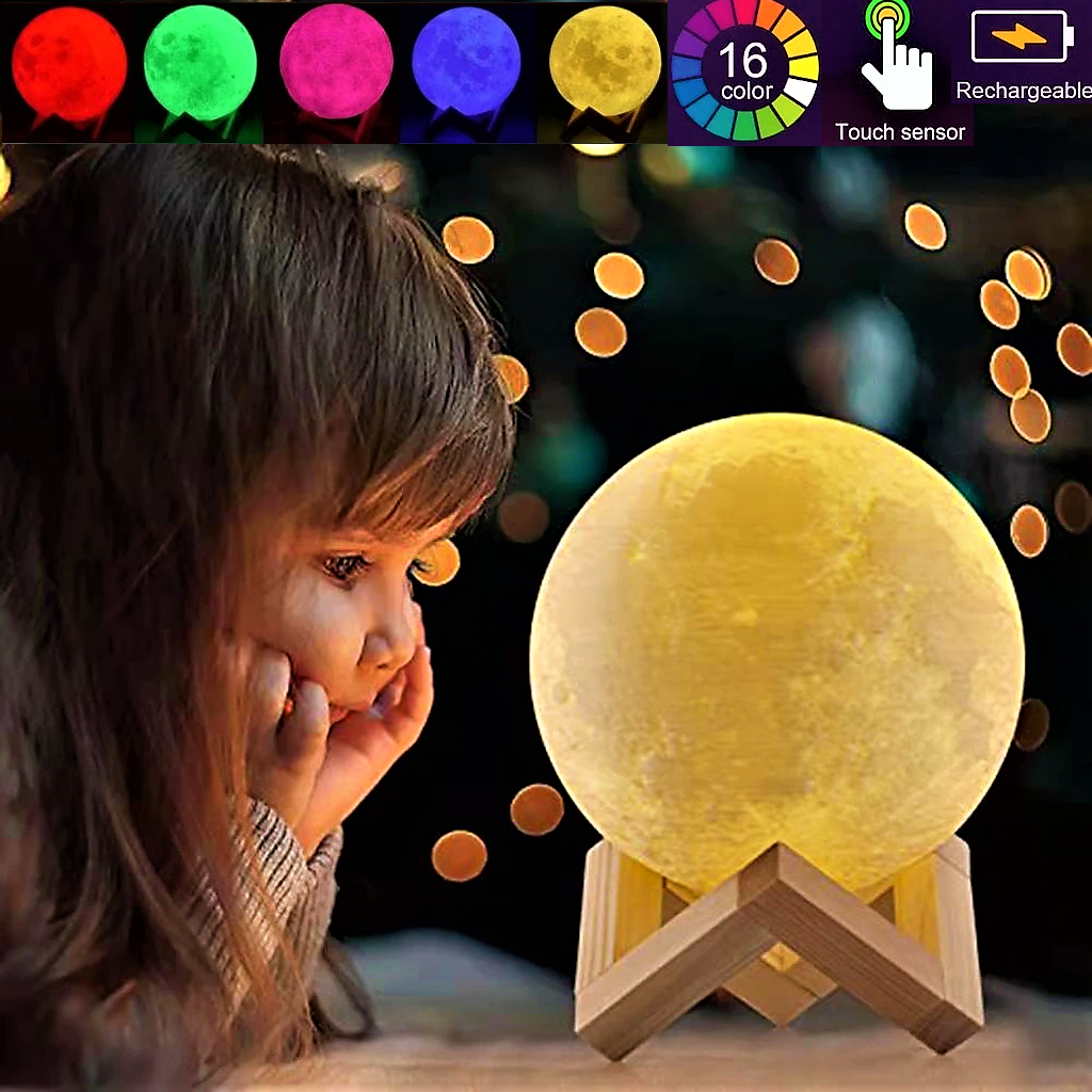 

Детский настольный ночник светильник 3D "Луна" Moon Lamp 14 см 16 цветов + Пульт ДУ