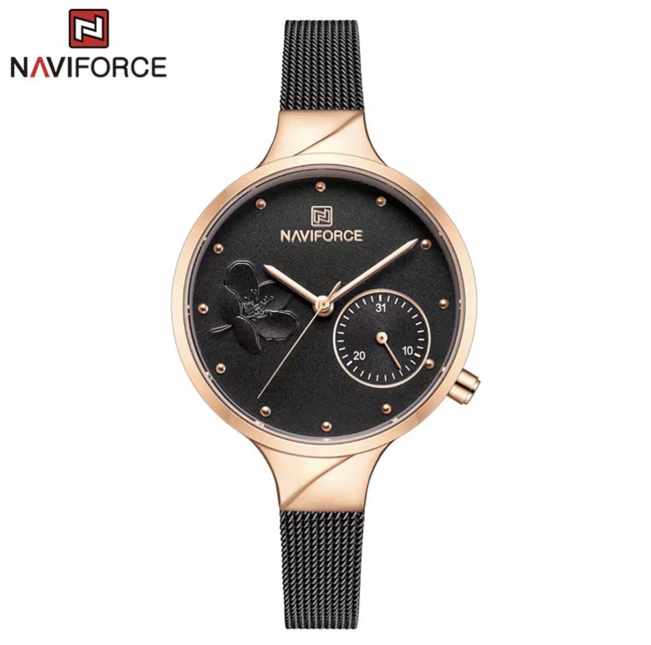 

Женские часы Naviforce NF5001S rose gold/black кольчуга