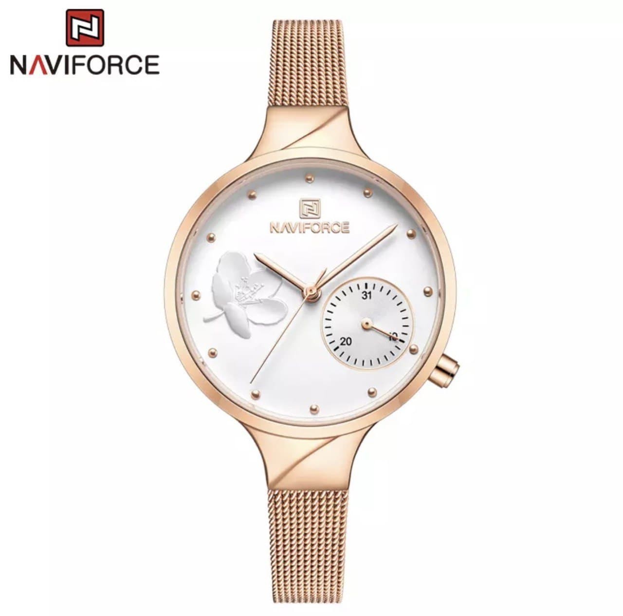 

Женские часы Naviforce NF5001S rose gold кольчуга