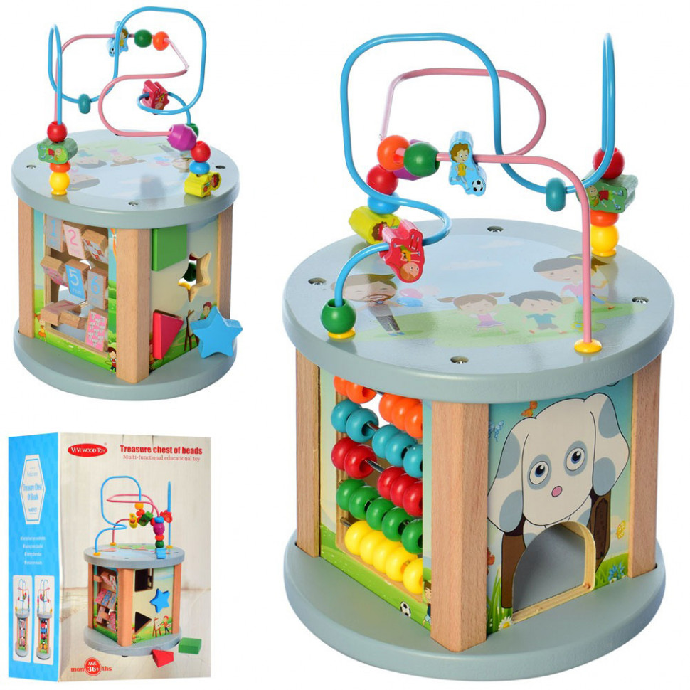 

Деревянная игрушка Центр развивающий лабиринт, сортер, счеты MD 2125