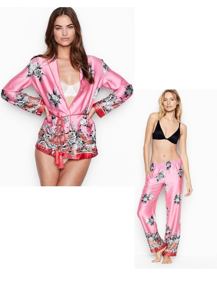 

Пижама шелковистая Victoria's Secret 404-064 S розовая в цветы