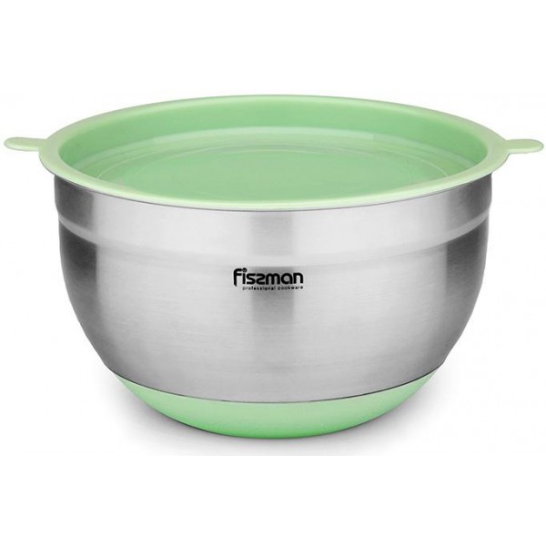 

Миска из нержавеющей стали Fissman MIRABELLE 4.5 л Ø24 см с салатовой пластиковой крышкой