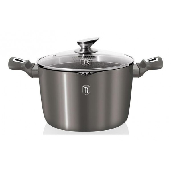 

Кастрюля из кованного алюминия Berlinger Haus Carbon 3.5 л с крышкой-дуршлагом, мраморное антипригарное покрытие