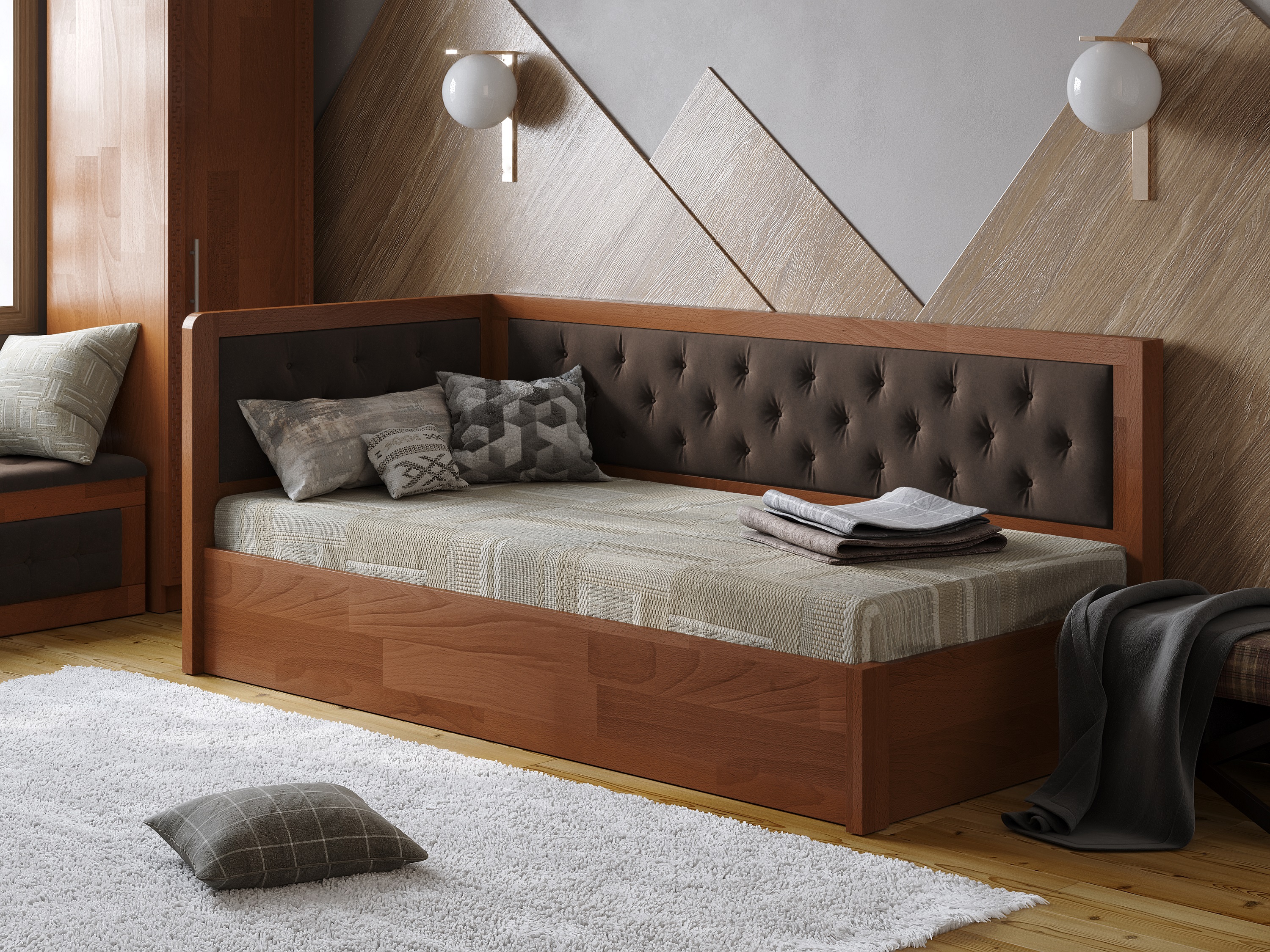 

Кровать Arbordrev Немо люкс М2 (90*200) сосна Яблоня + Riviera 26