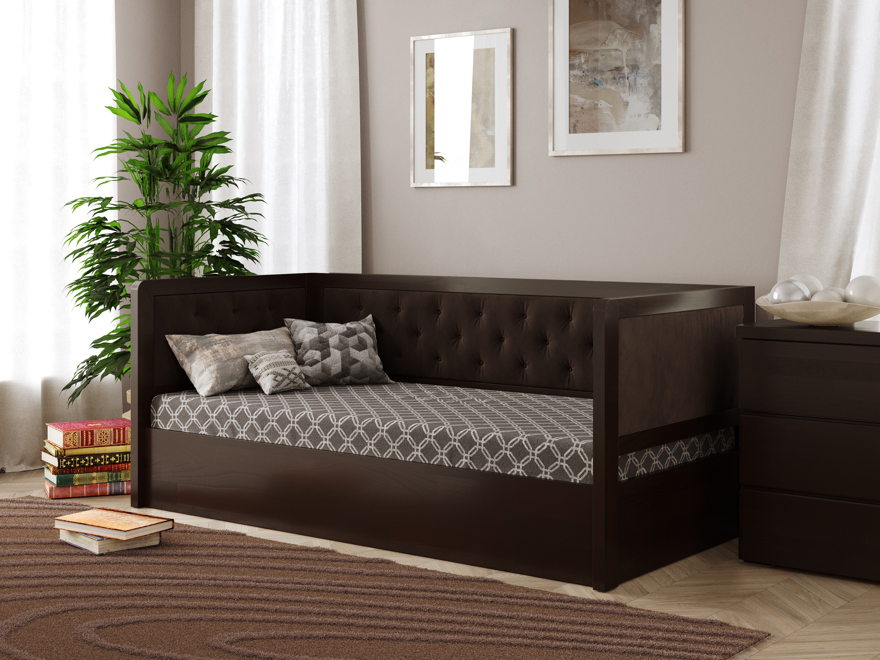 

Кровать Arbordrev Немо люкс М (90*200) бук Темный Орех + Riviera 26