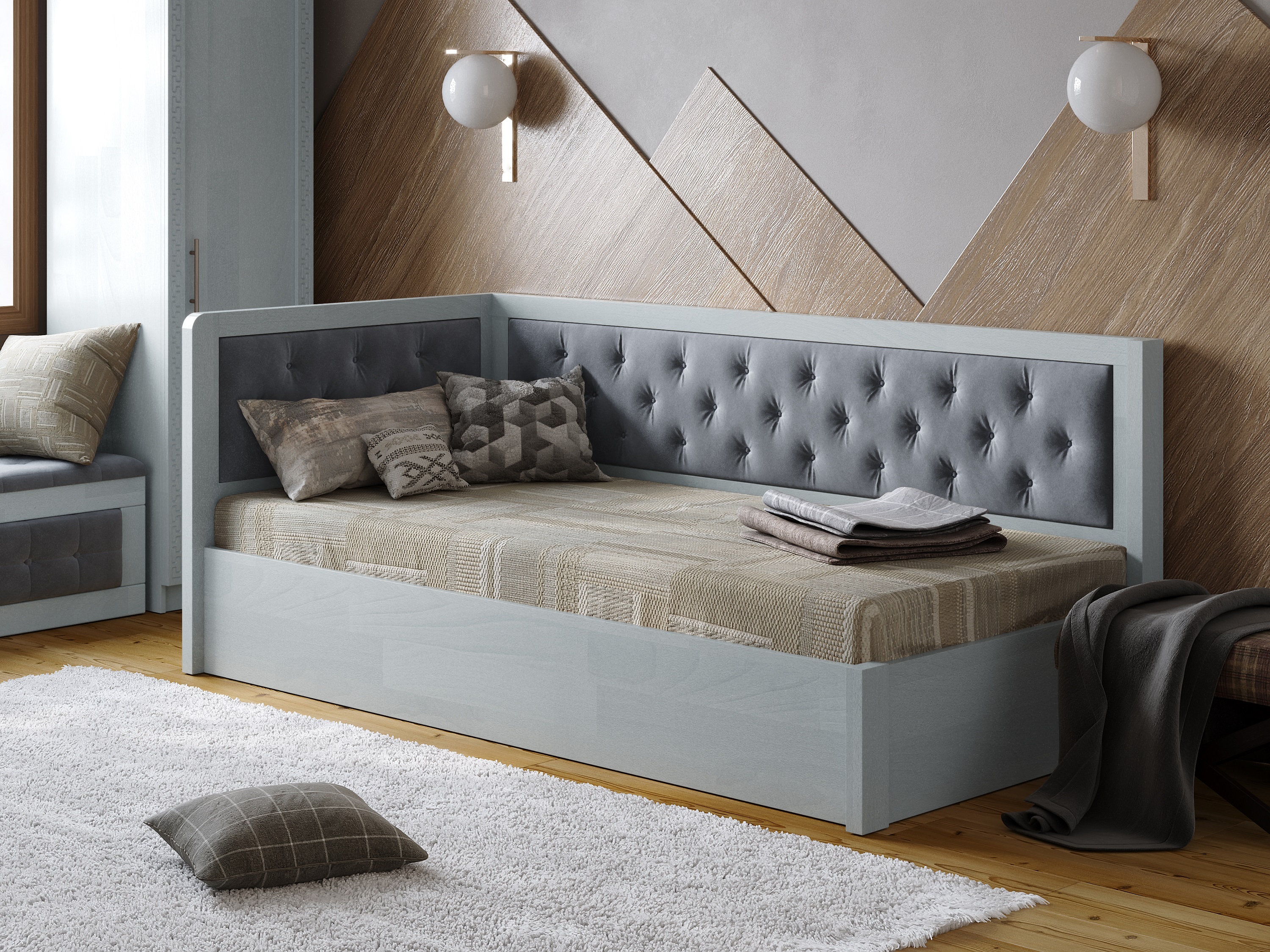 

Кровать Arbordrev Немо люкс М2 (90*200) сосна Серый + Riviera 80