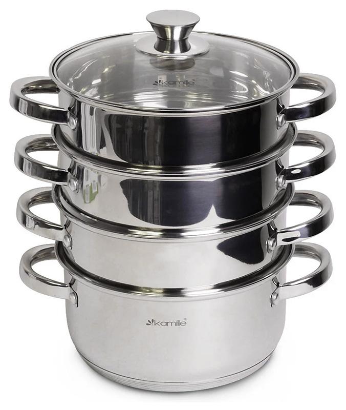 

Пароварка Kamille Nerina 3-уровневая Ø20см из нержавеющей стали, 4.5л