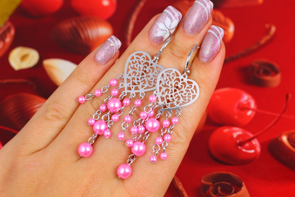 

Серьги Xuping Jewelry сердечко с розовым жемчугом 6,8 см серебристые