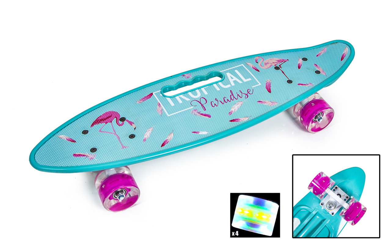 

Пенни борд (Penny Board) С Ручкой "Фламинго" святящиеся колеса