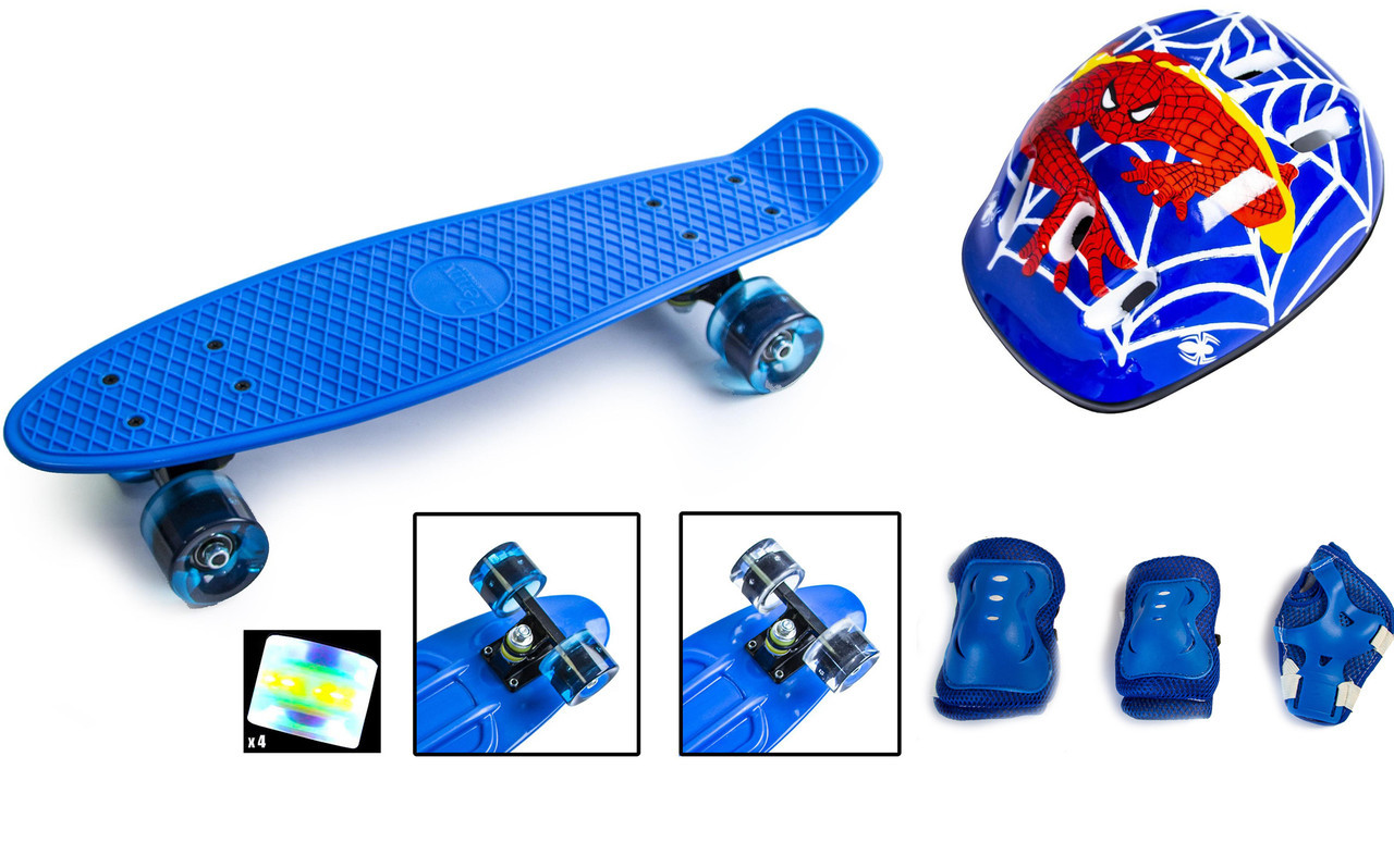 

Шлем + Защита + Пенни борд (Penny Board) 22 Синий цвет со светящимися колесами