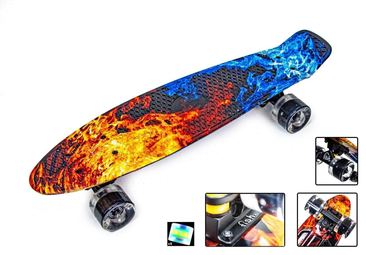 

Пенни борд (Penny Board) 22" Fish со светящимися колёсами, Fire and Ice