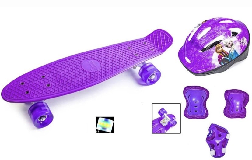 

Шлем + Защита + Пенни борд (Penny Board) 22 Фиолетовый цвет со светящимися колесами