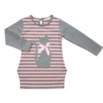 

Платье Breeze в полоску с котиком (8185-134G-pink)