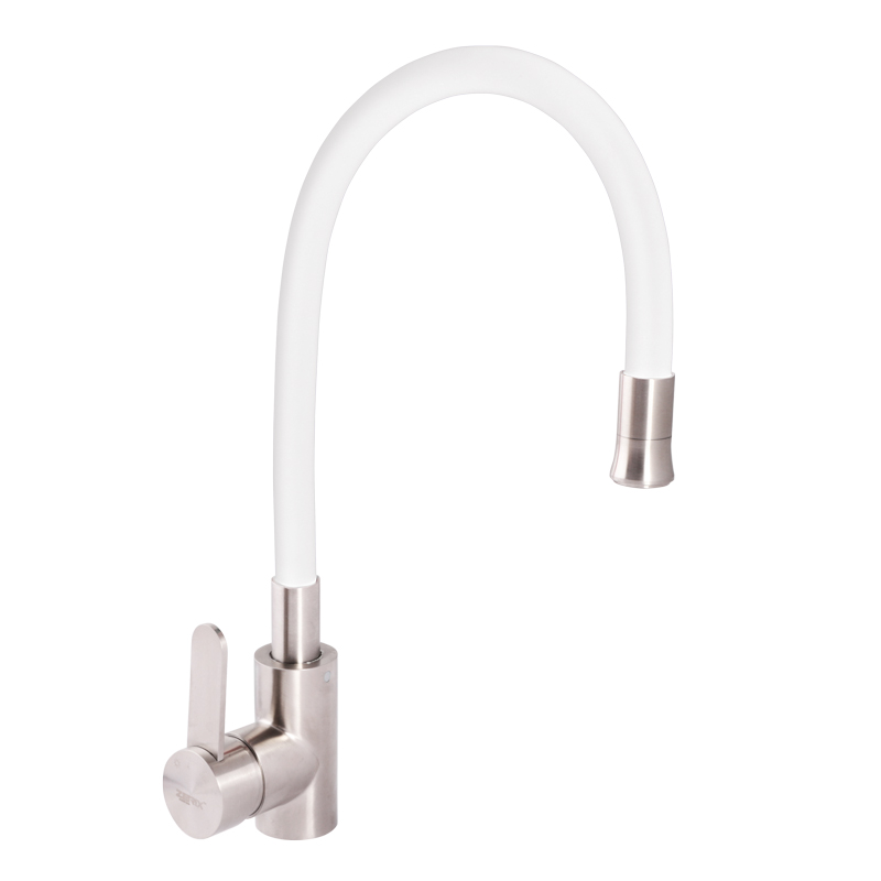 

Смеситель для кухни ZERIX LR74004-3 с белым гибким изливом (LL1203)