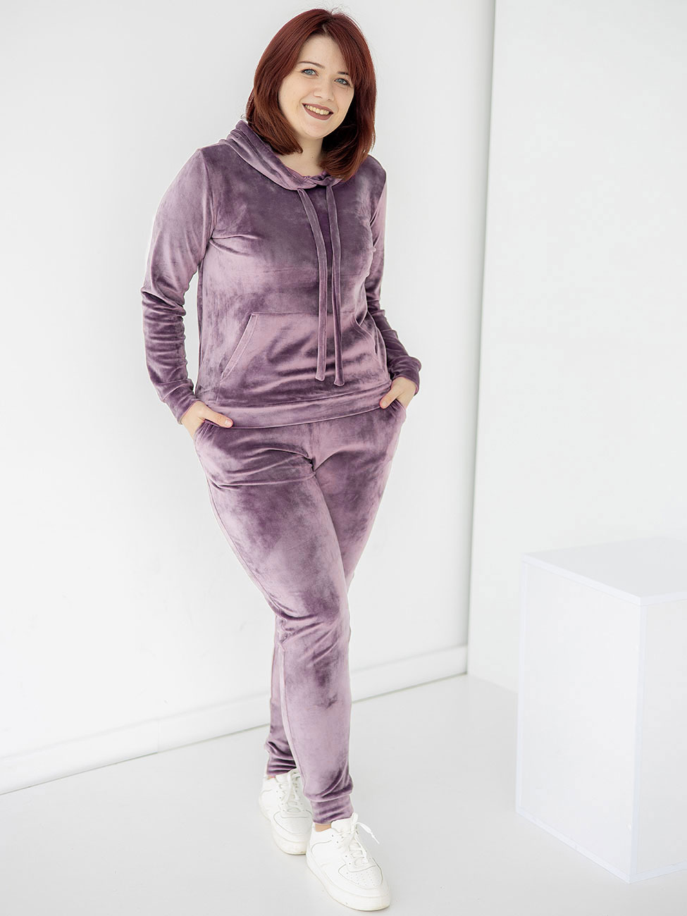 

Велюровый костюм size+: худи + штаны Баклажан 2 XL Vikamoda 3326