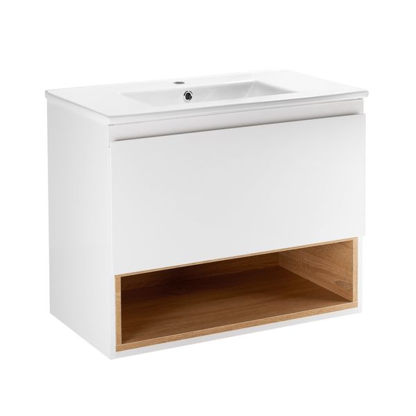

Тумба подвесная Qtap Robin 800х580х437 White/Whitish oak с умывальником QT1372TPВ8001WWO