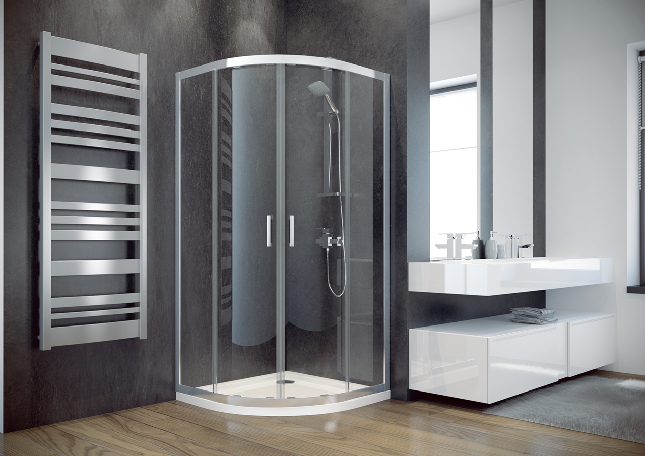 

Кабина полукруглая MODERN 90x90x185 универсальна: стекло grigio / профиль хромированный