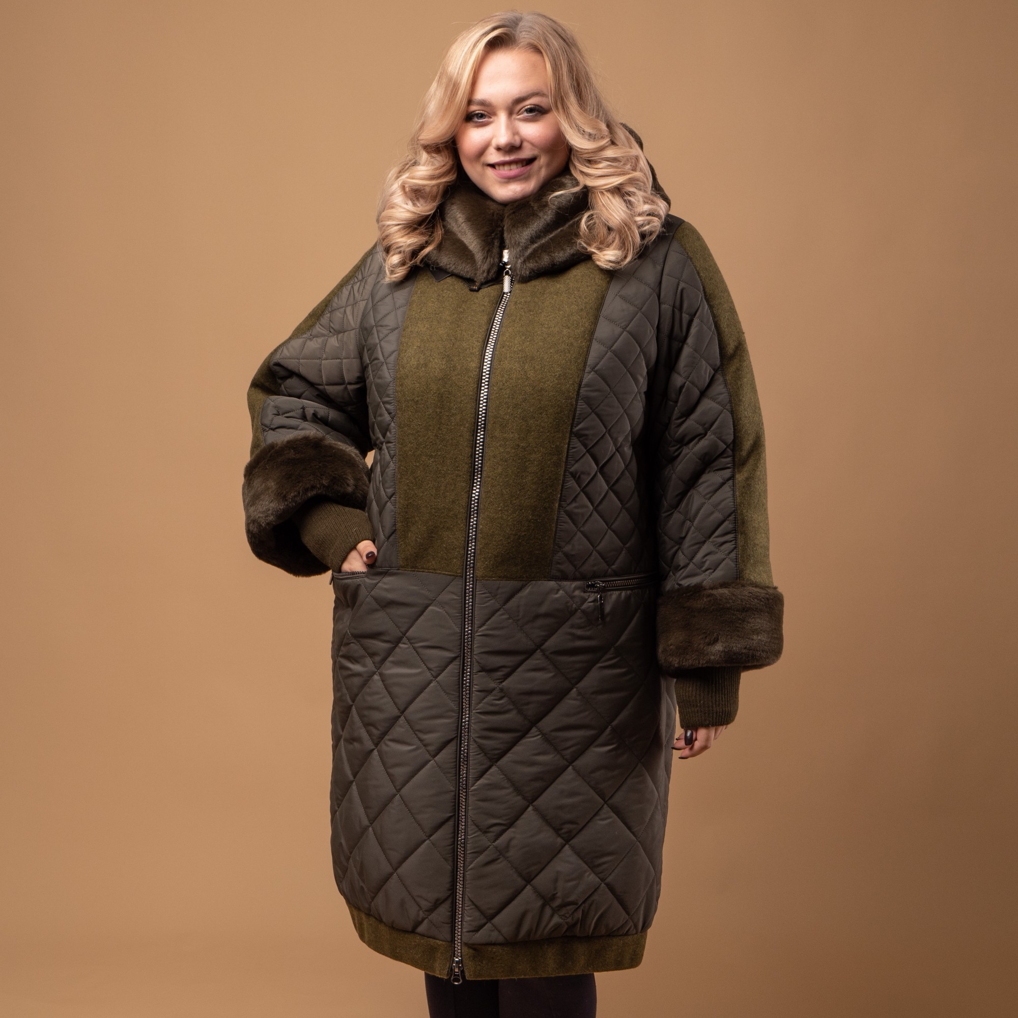

Зимняя женская куртка большого размера UF-Fashion 663-r 56 хаки