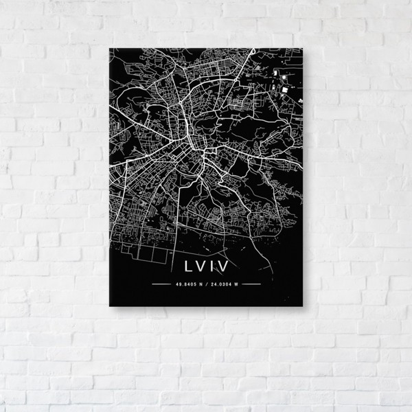 

Картина на холсте прямоугольная I-Art Lviv Black Map 90x120см