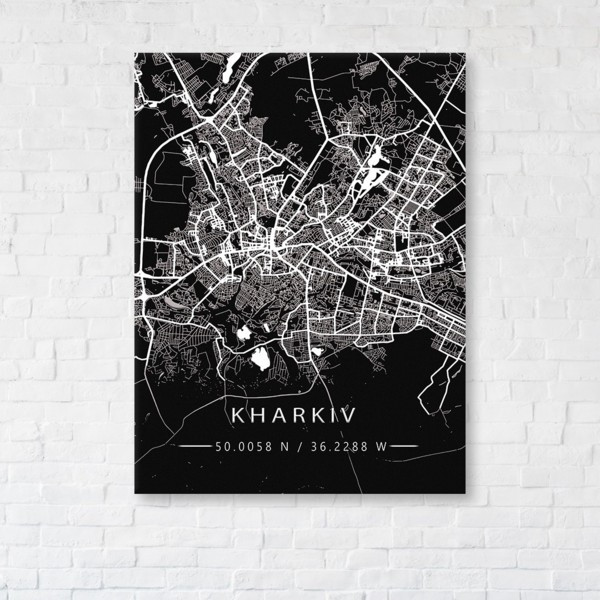 

Картина на холсте прямоугольная I-Art Kharkiv Black Map 110x145см