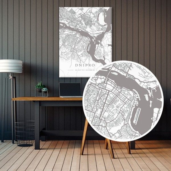

Картина на холсте прямоугольная I-Art Dnipro White Map 50x65см