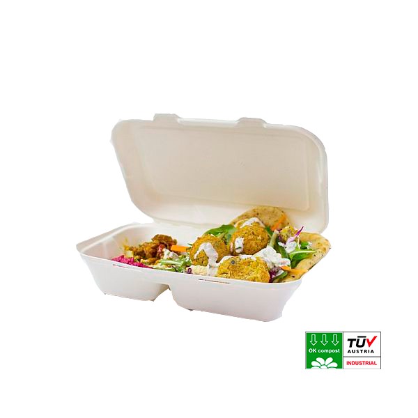 

Контейнер для еды на два отделения из багассы (сахарного тростника) Vegware 230 x 150 мм белый 50 шт. B002