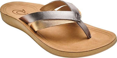 

Женские вьетнамки, сланцы OluKai Kaekae Flip Flop Silver/Golden Sand Full Grain Leather/Metallic 41