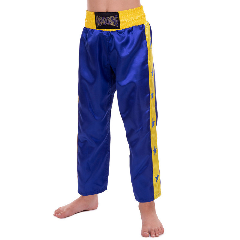 

Штаны для кикбоксинга детские Matsa Heroe 6736 размер 3XL 148-152 см 13 лет Blue-Yellow