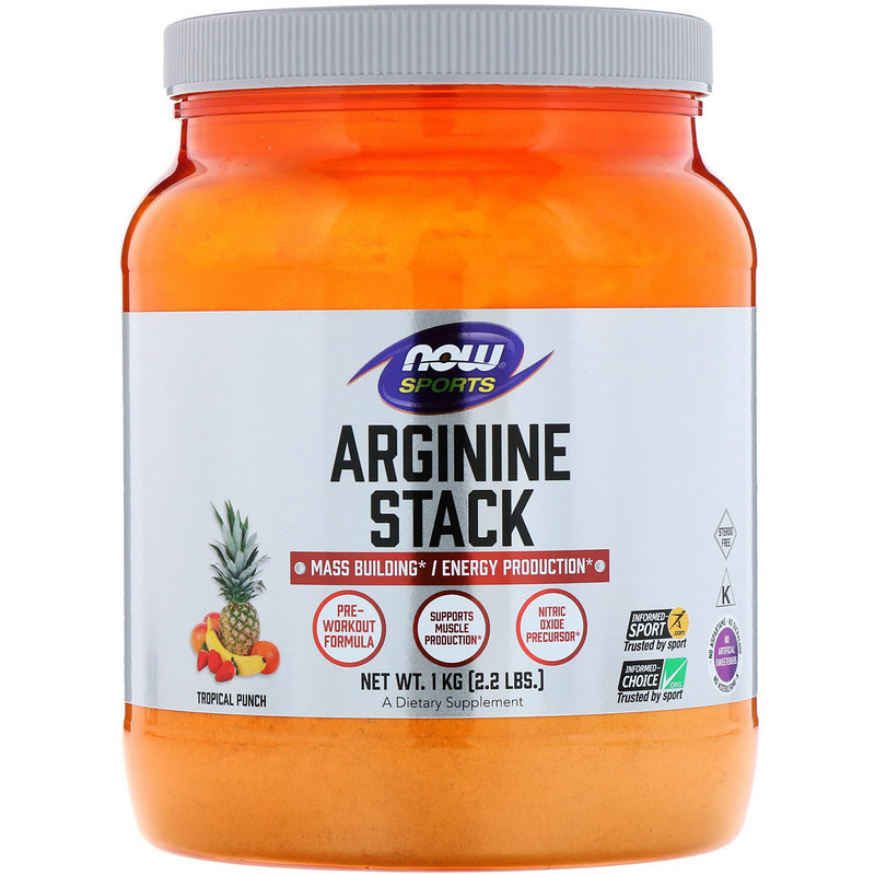 

L-Аргинин NOW Foods, Sports "Arginine Stack" предтренировочный комплекс в порошке, вкус тропический пунш (1 кг)