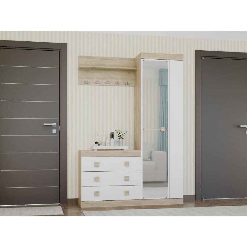 

Прихожая комплект Соната 17 140 х 38 х 205 из ламинированного ДСП Дуб Сонома / Белый Эверест