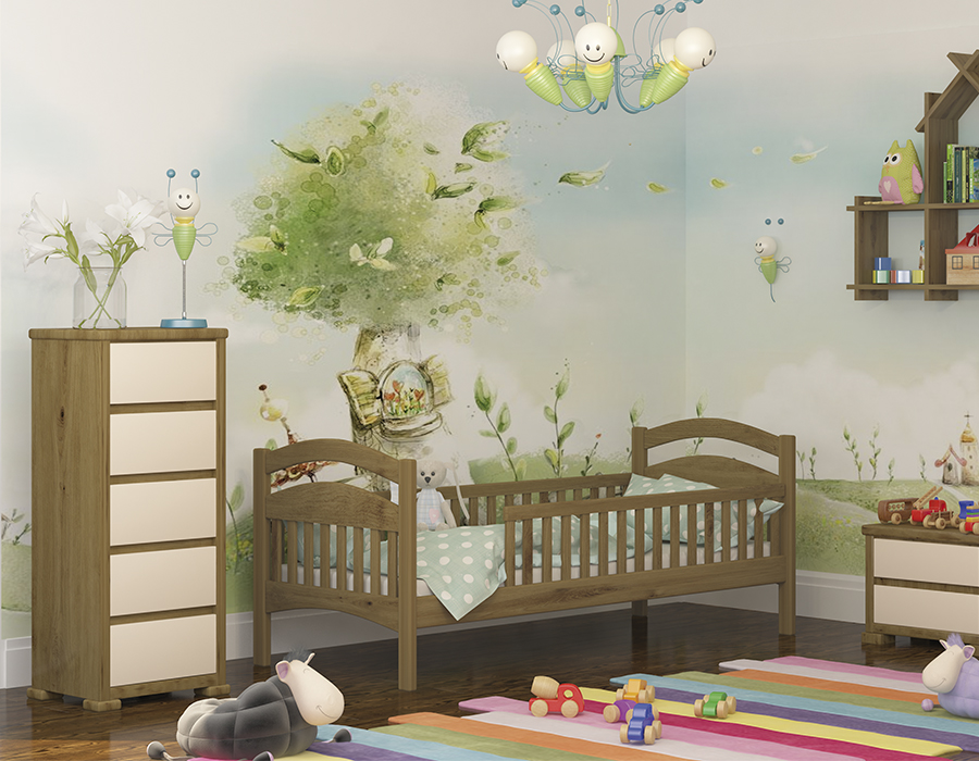 

Кровать односпальная детская из натурального дерева сосна Жасмин Люкс без ящиков и забора MebiGrand 80x200 Орех лесной