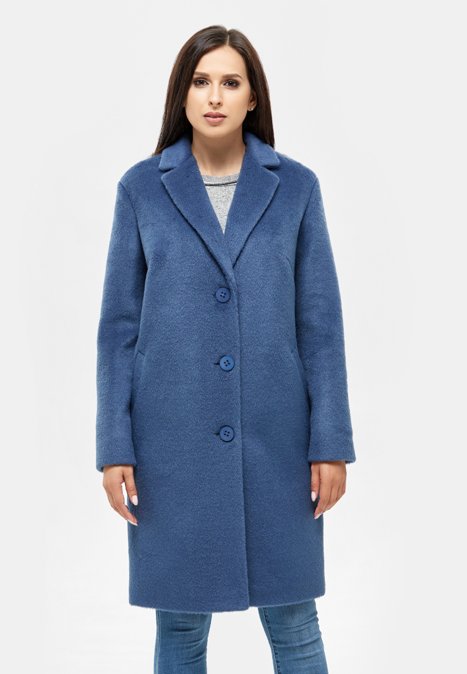 Пальто синее женское демисезонное