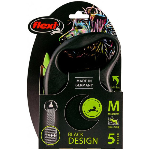 

Рулетка Flexi Black Design M, для собак, 5 м, лента, зеленая