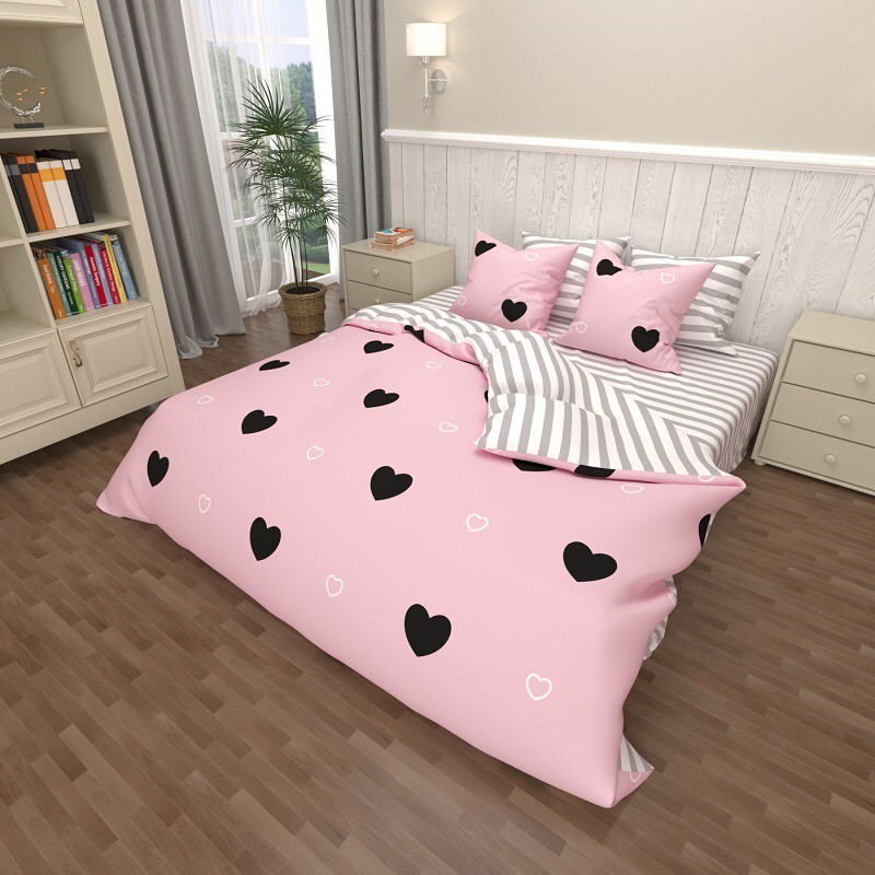 

Комплект постельного белья Королева Ночи Бязь 145х215х2 Семейный Сердца на розовом в полоску 768